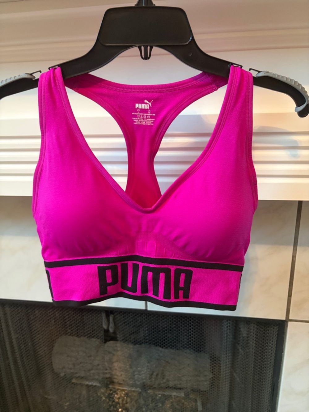Puma Bright Pink Racerback Sports Bra with Black Logo Band